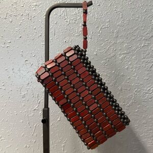 Red and Black Beaded Clutch EUC